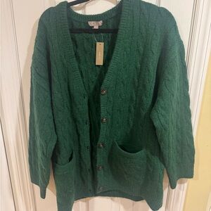J. Crew Deep Green Cable Knit Button Cardigan